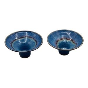 Candle Holders Pottery High Fired Stoneware Jus Cuz Pottery Blue Iris Pair Texas